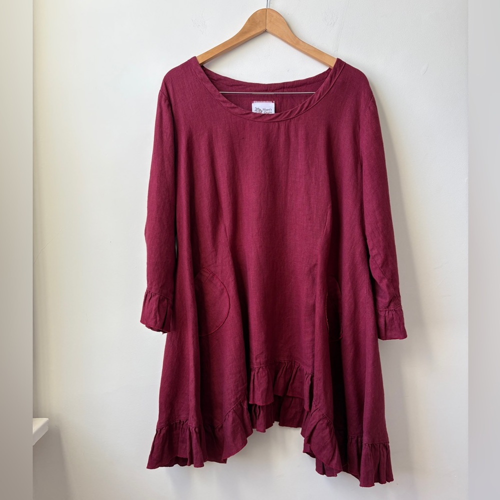 Heart's Desire Butterfly Burgundy Linen Top - Picture 5 of 12